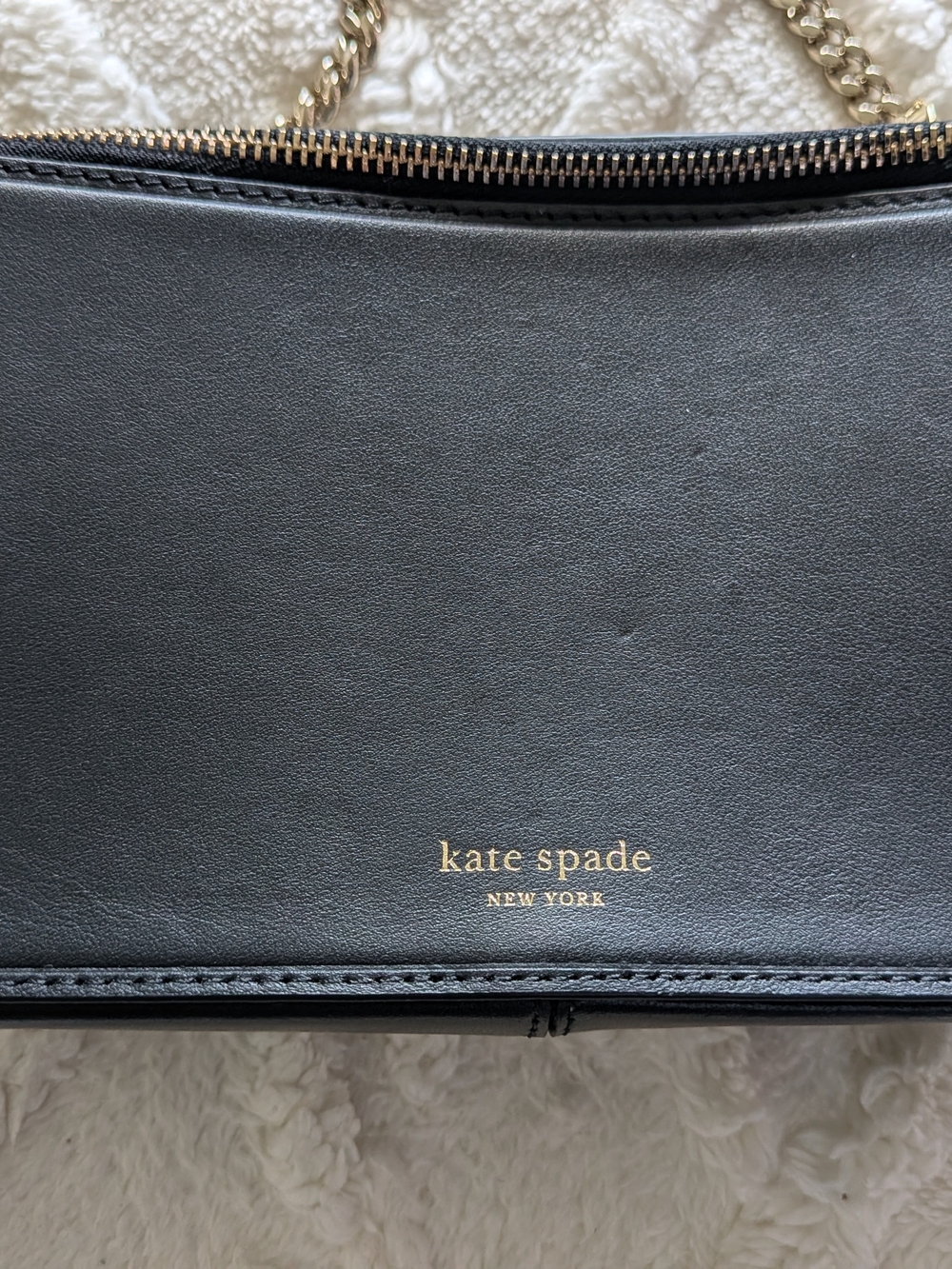 kate spade Black Leather Shoulder Bag with Gold Chain